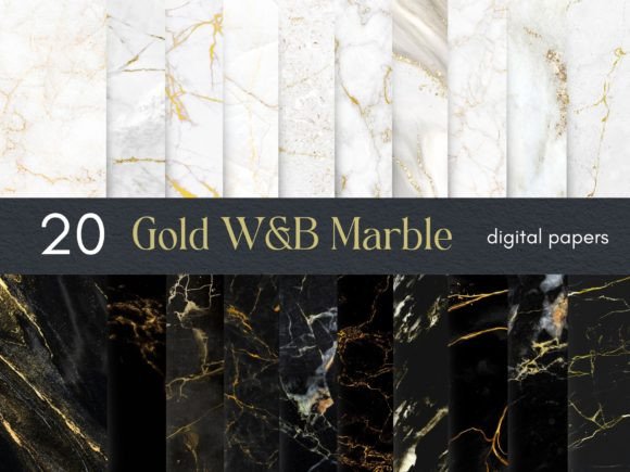 Gold White and Black Marble Digital Paper